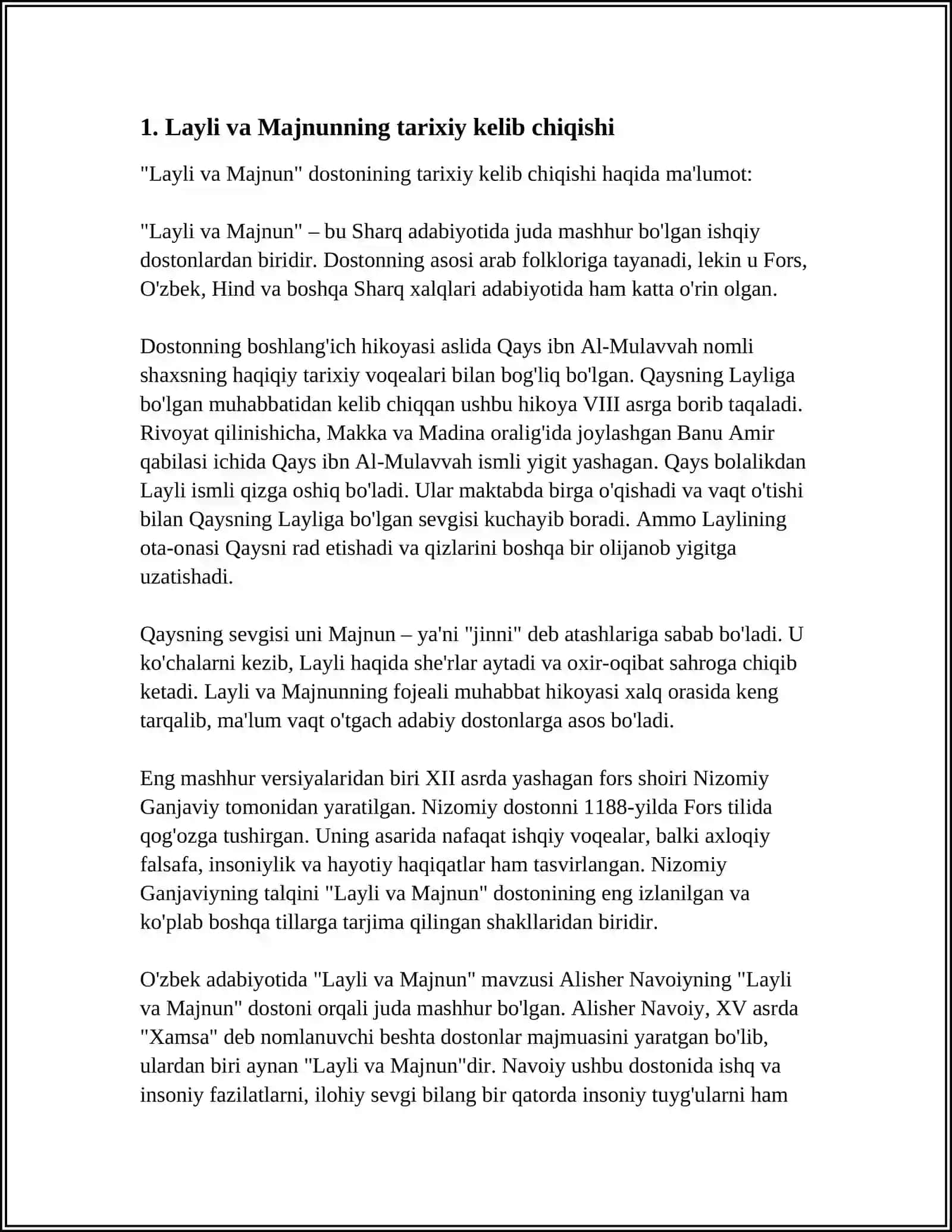 «LAYLI VA MAJNUN» DOSTONI HAQIDA 3