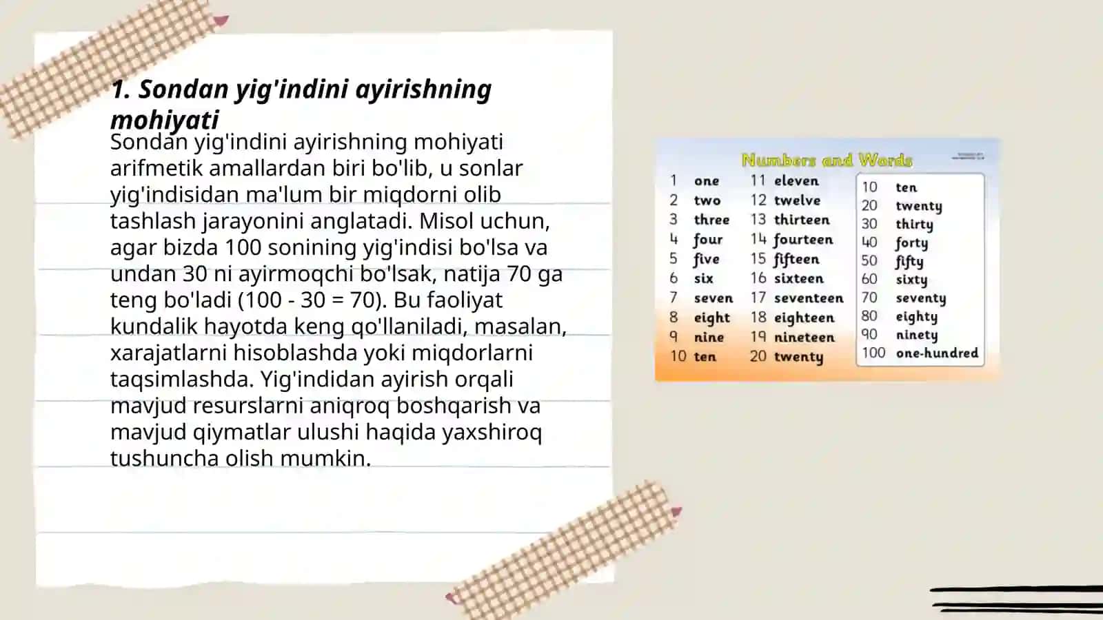 Sondan yig'indini ayirish 3