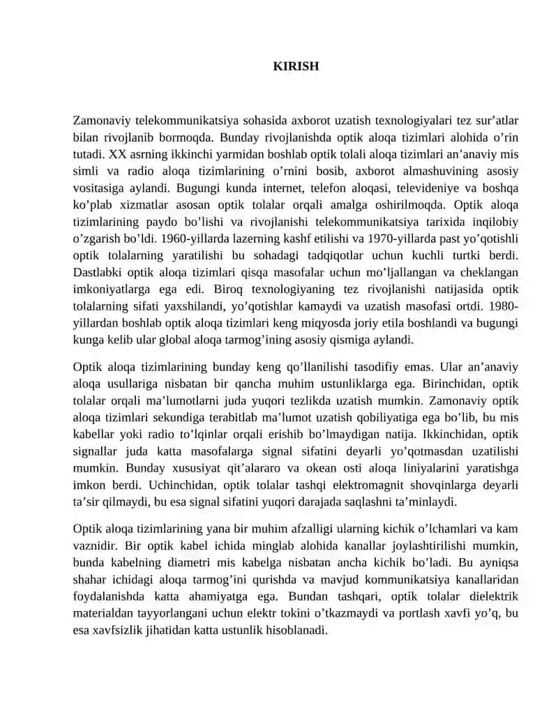 Optik aloqa tizimlarining tuzilishi va tasniflari 3