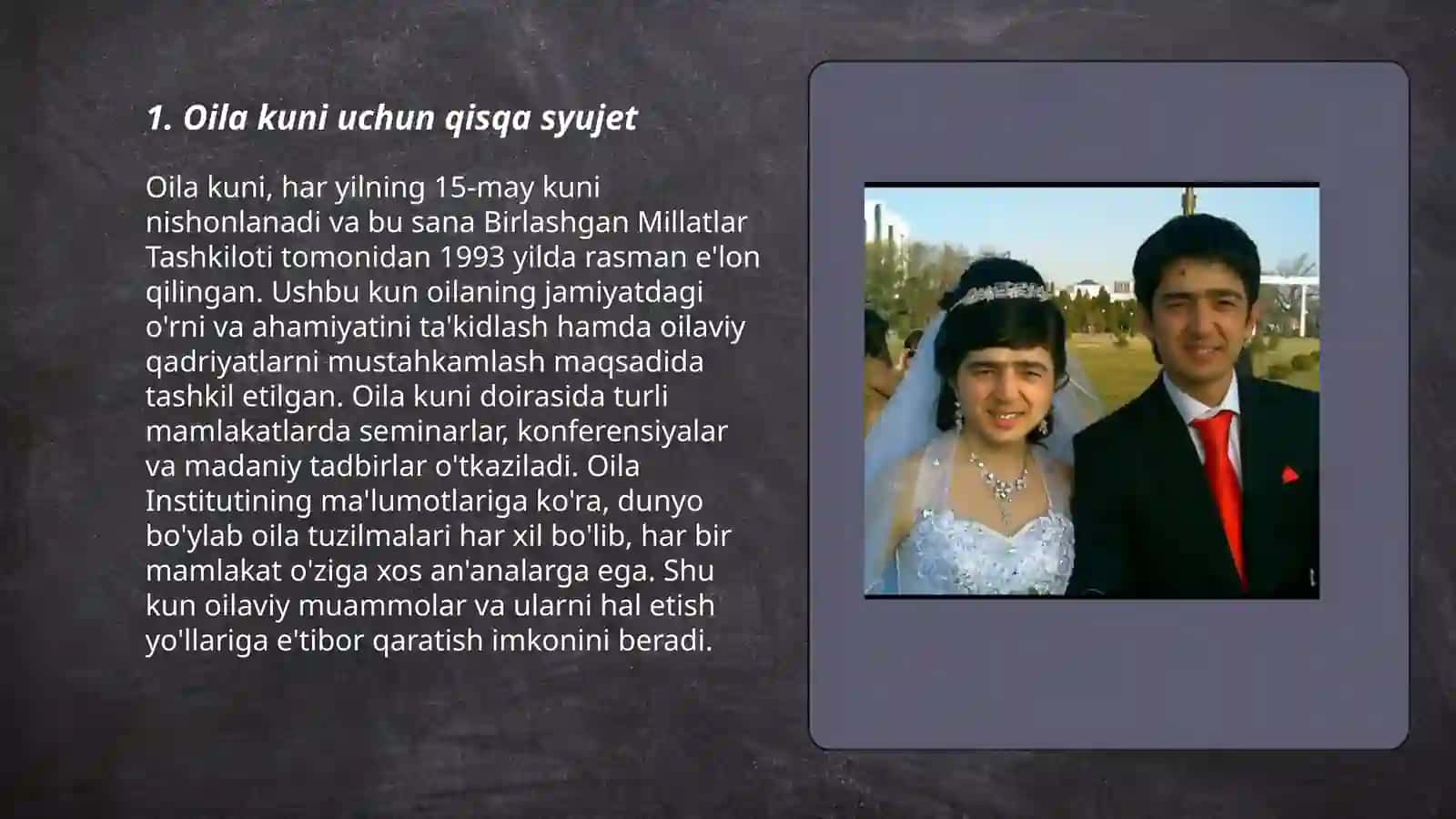 Oila kuni uchun qisqa syujet 3