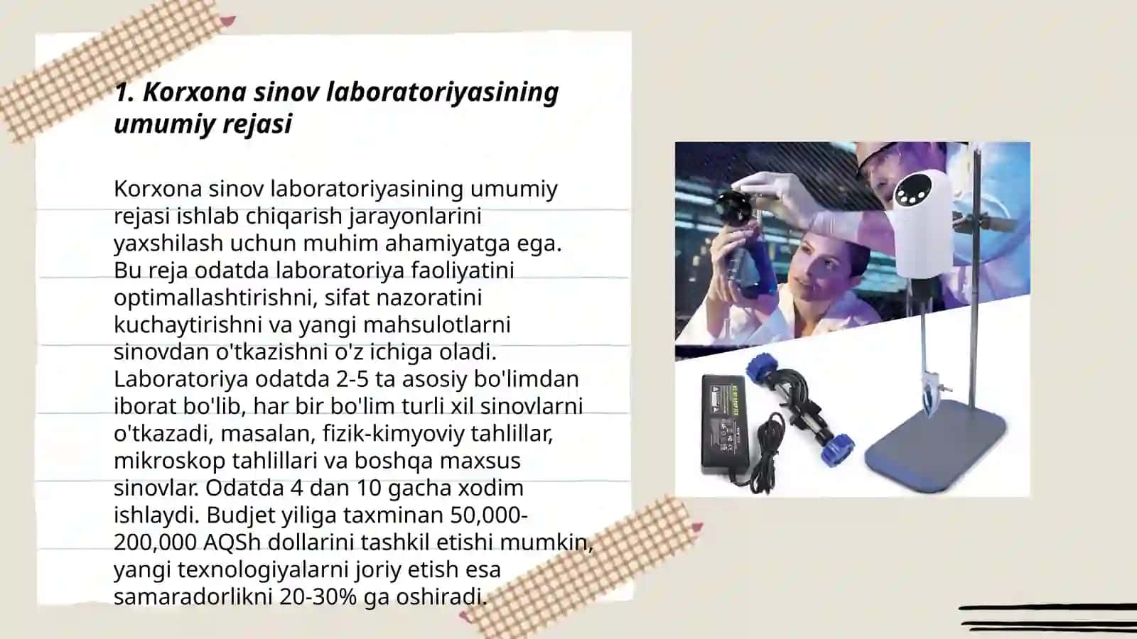 Korxona sinov laboratoriyasi 3