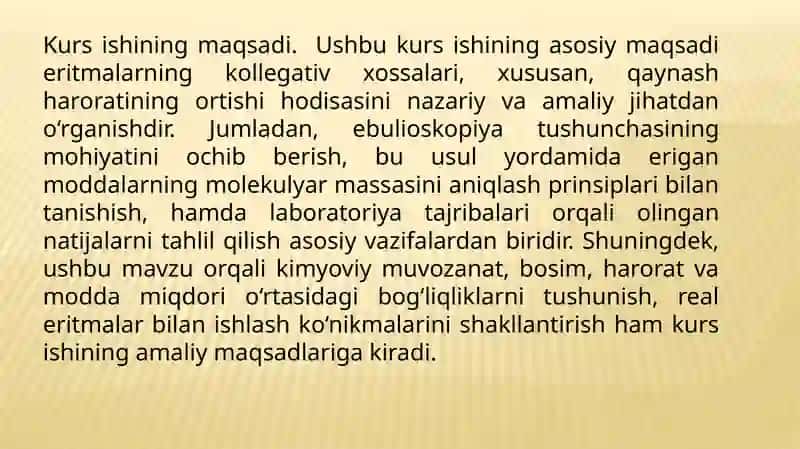 Eritmalarning qaynash harorati . Ebulioskopiya 3