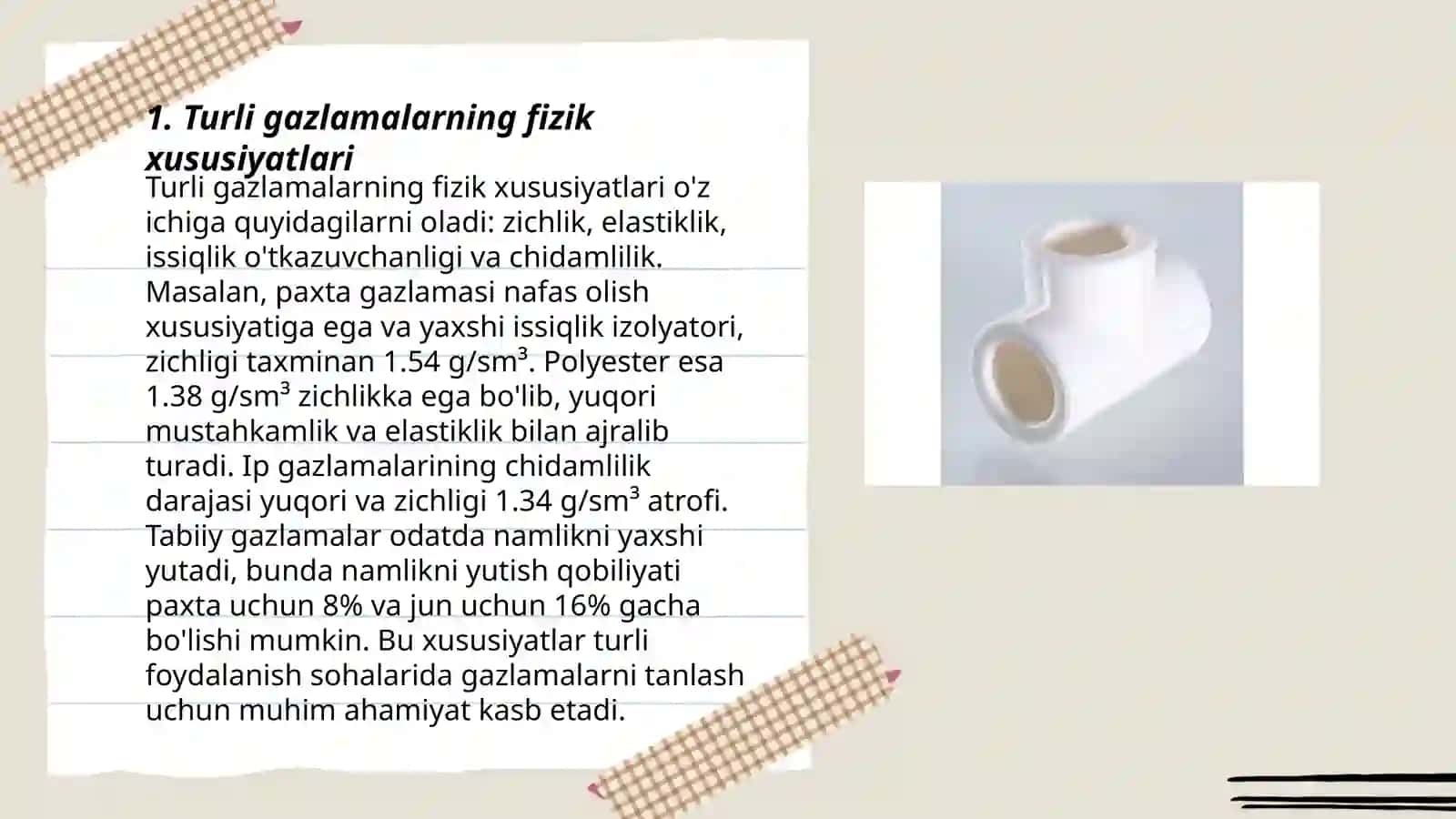 Turli gazlamalarning fizik xususiyatlari 3
