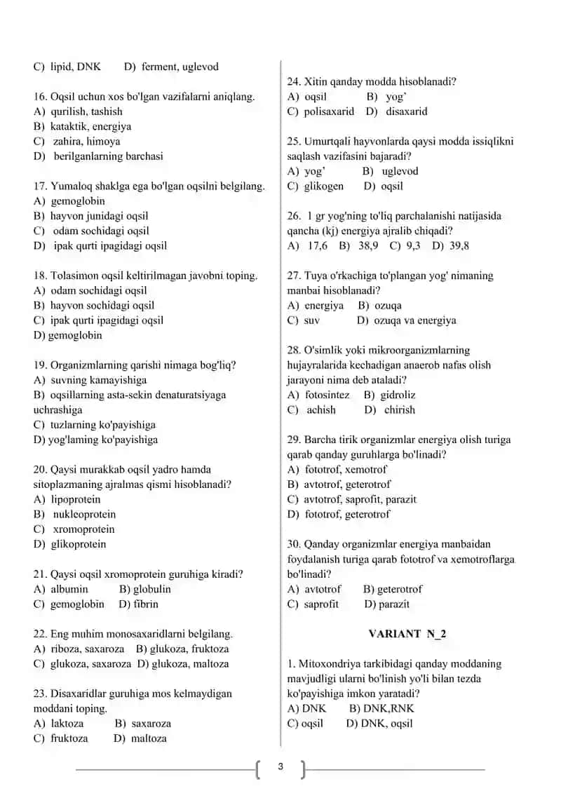 9-SINF BIOLOGIYA TESTLAR JAMLANMASI. 3