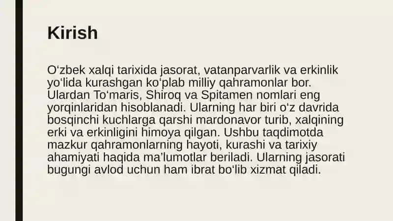 Milliy qahramonlar To‘maris, Shiroq va Spitamen 3
