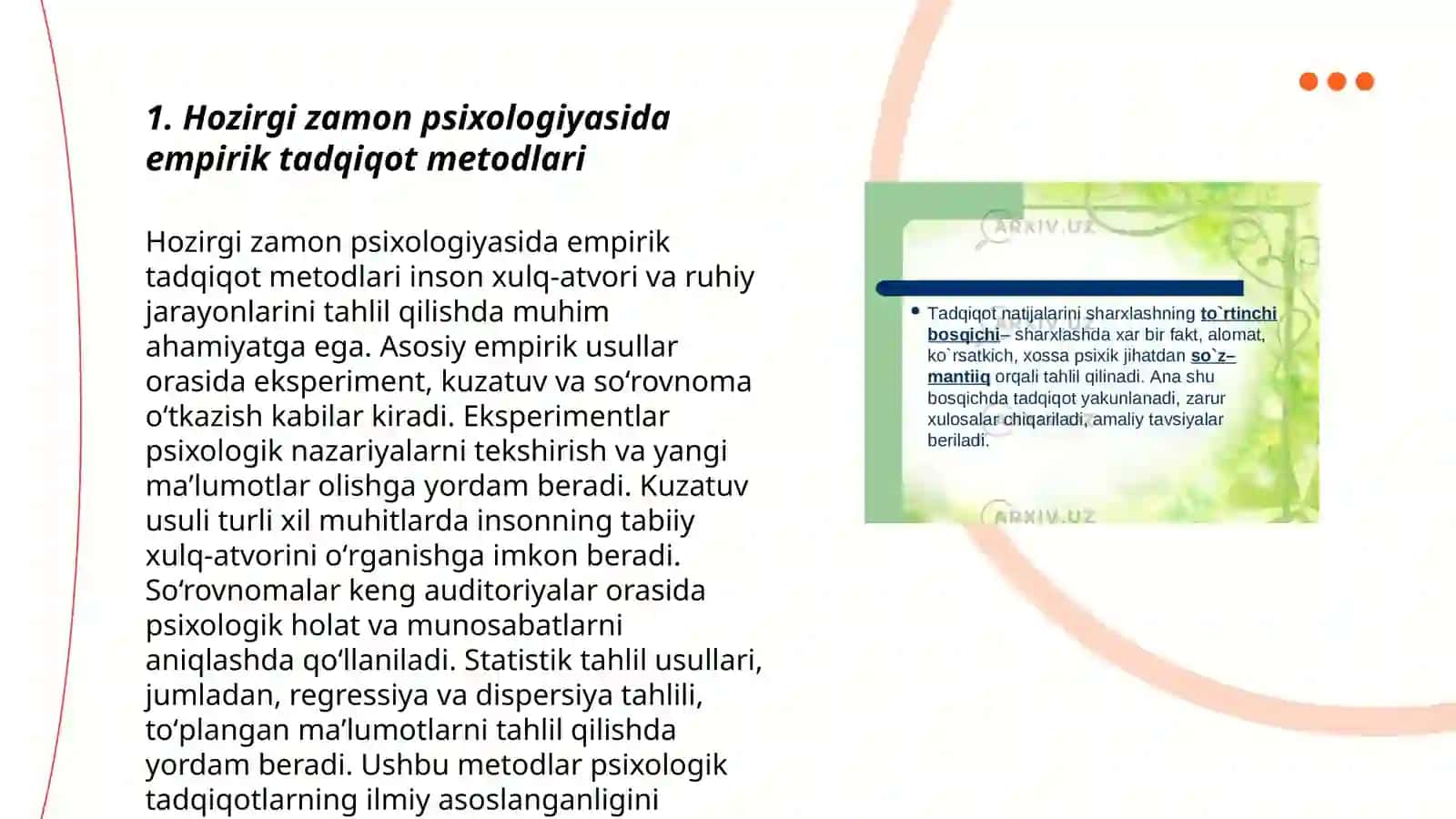 Hozirgi zamon psixologiyasining tadqiqoti metodlari 3