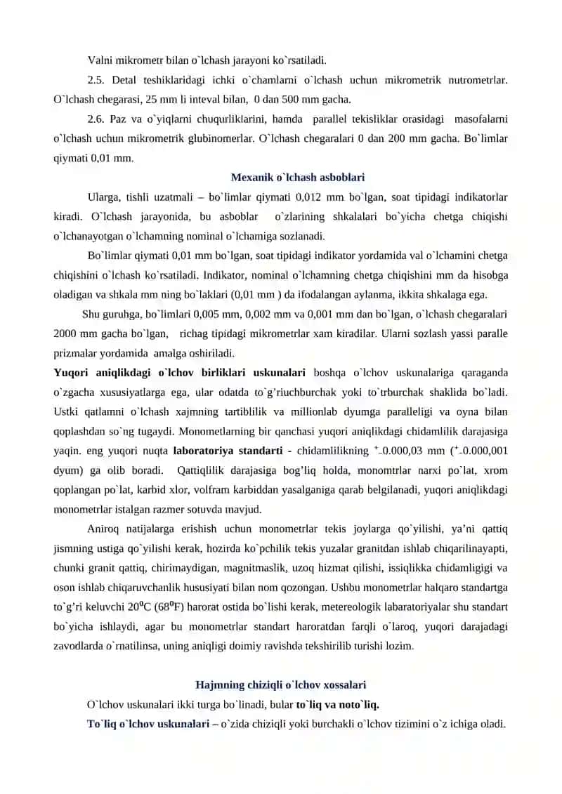 O`LCHOV ASBOBLARI VA O’LCHASH VOSITALARINI O’RGANISH 3