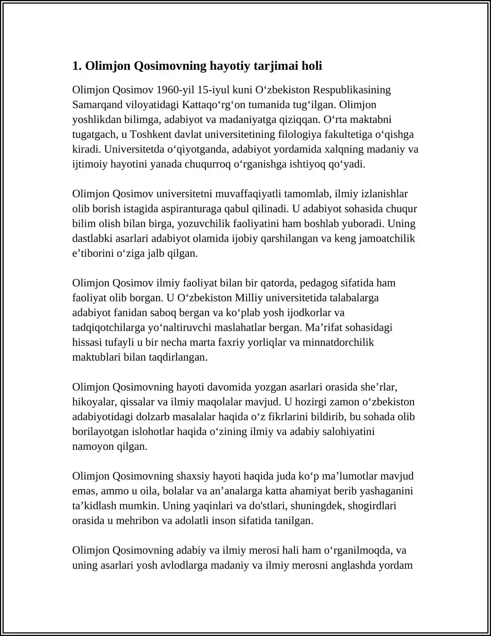 OLIMJON QOSIMOVNING HAYOTI VA IJODI 3