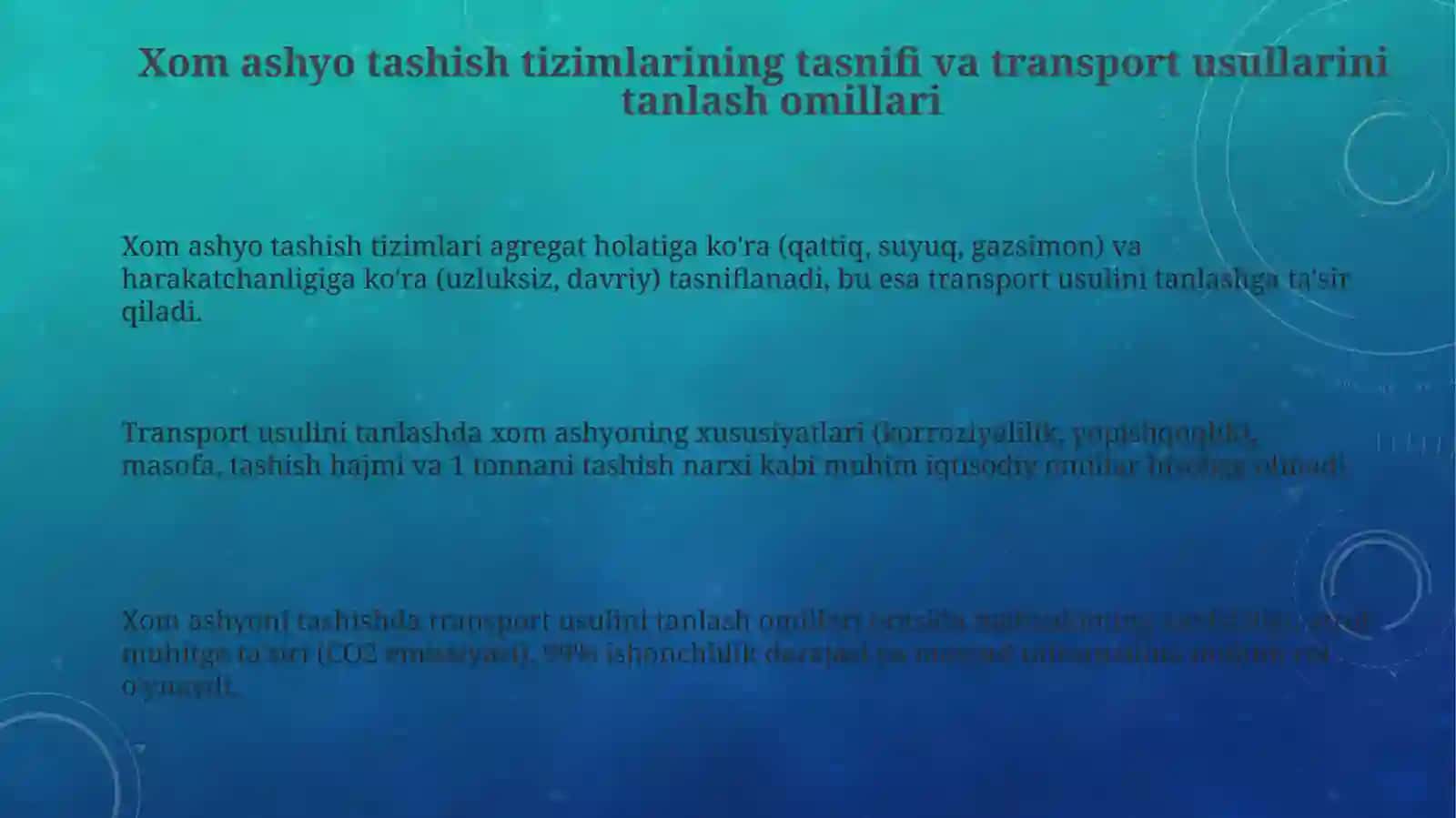 Kimyo korxonalarida xom ashyoni tashish tizimlari 3