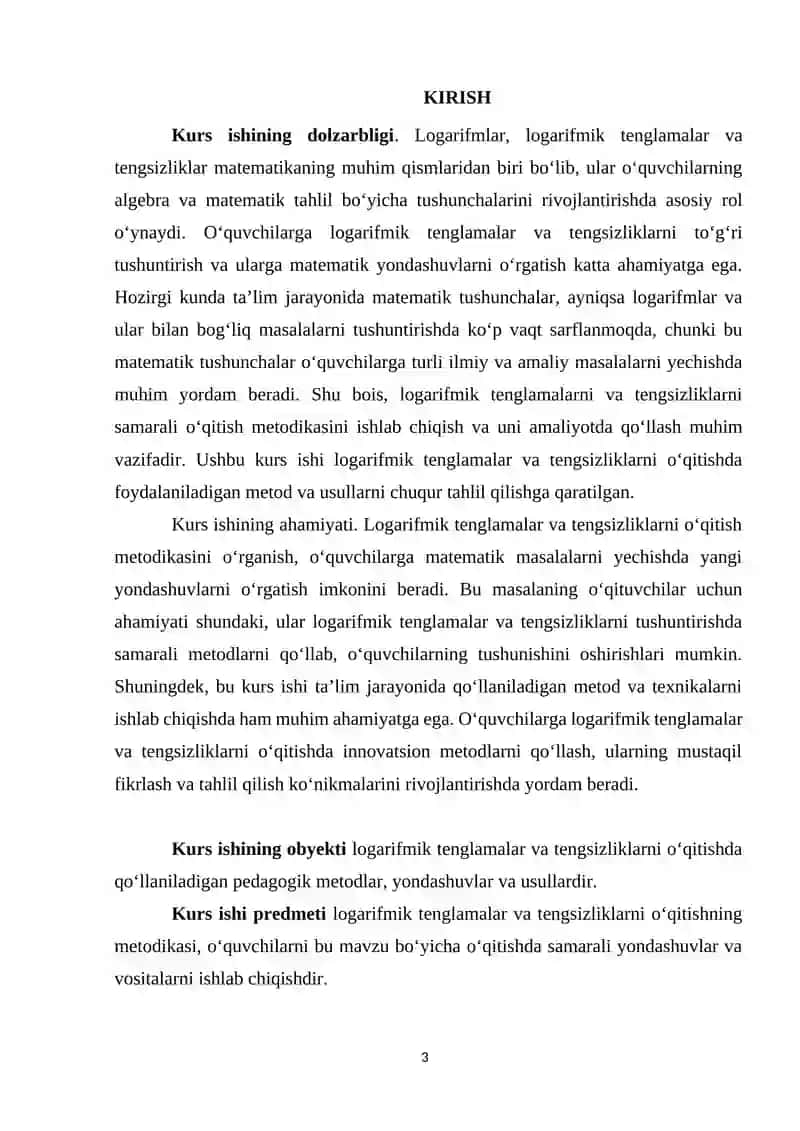 KURS ISHI - Logarifmik tenglamalar 3