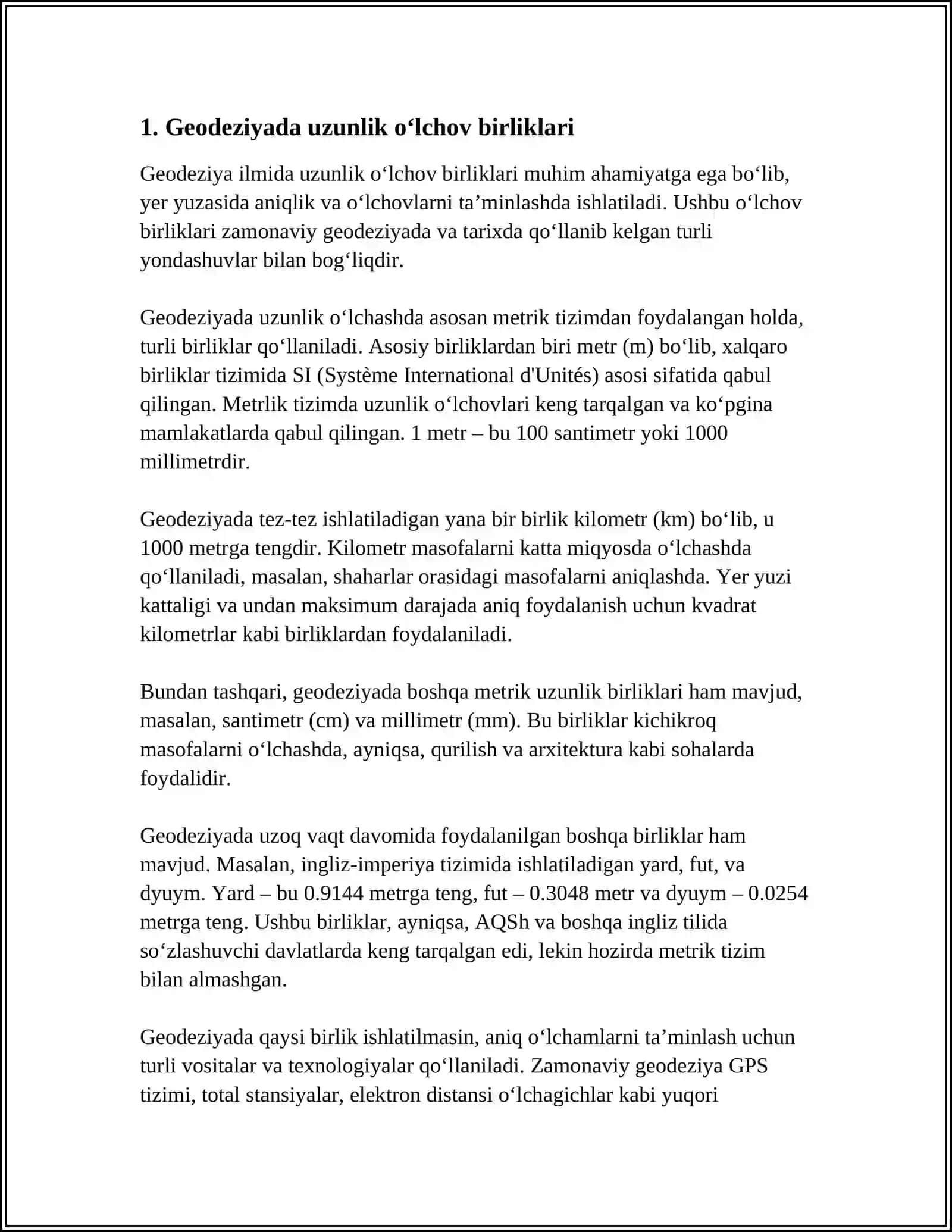 GEODEZIYADA ISHLATILADIGAN O’LCHOV BIRLIKLARI 3