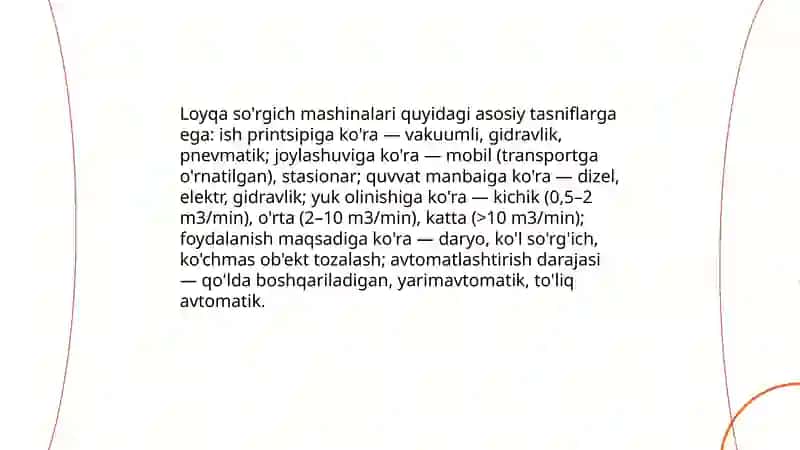 Loyqa so'rgich mashinalarning turlari va klassifikatsiyasi 3