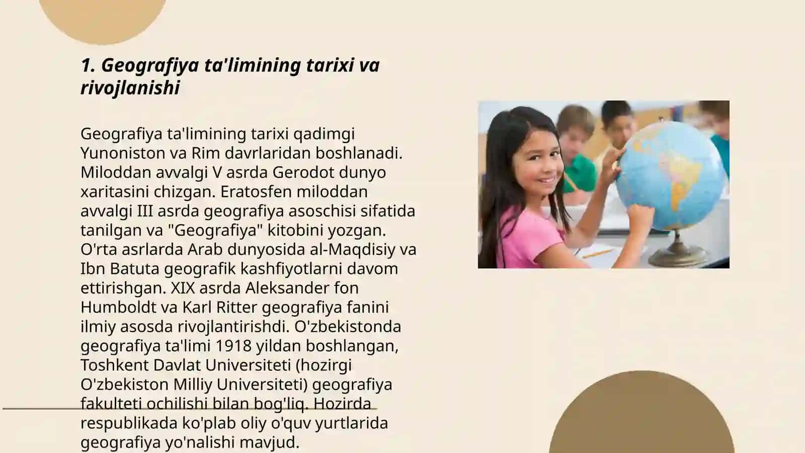Geografiya ta'limi mazmuni, maqsad va vazifalari 3