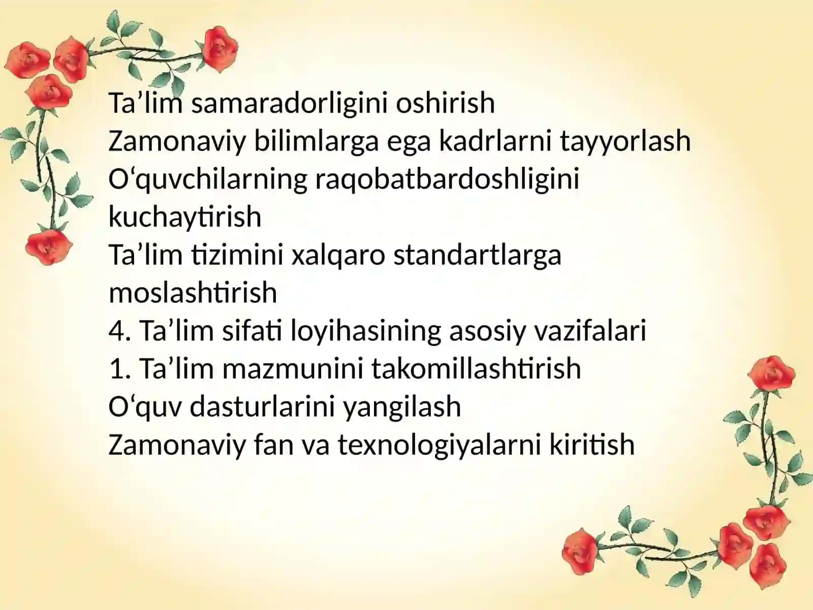Ta’lim sifati loyihasining asosiy vazifalari 3