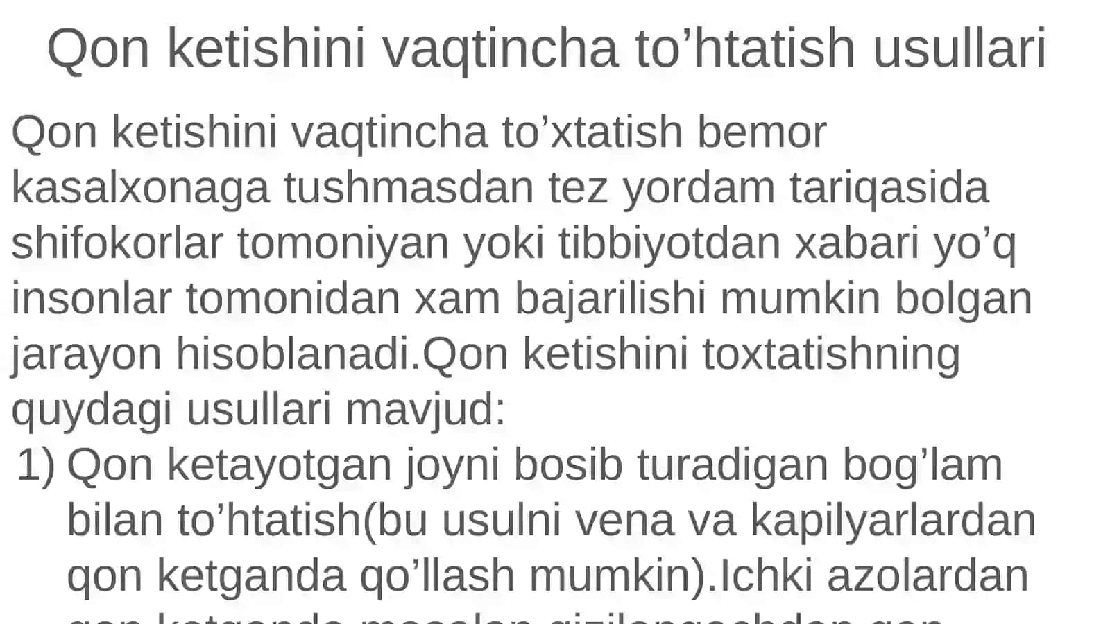 Qon ketishini vaqtincha va batammom to’xtatish usullari 3