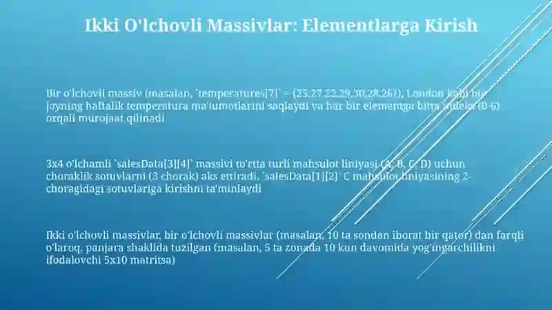Ikki O'lchovli Massivlar: Asoslari 3
