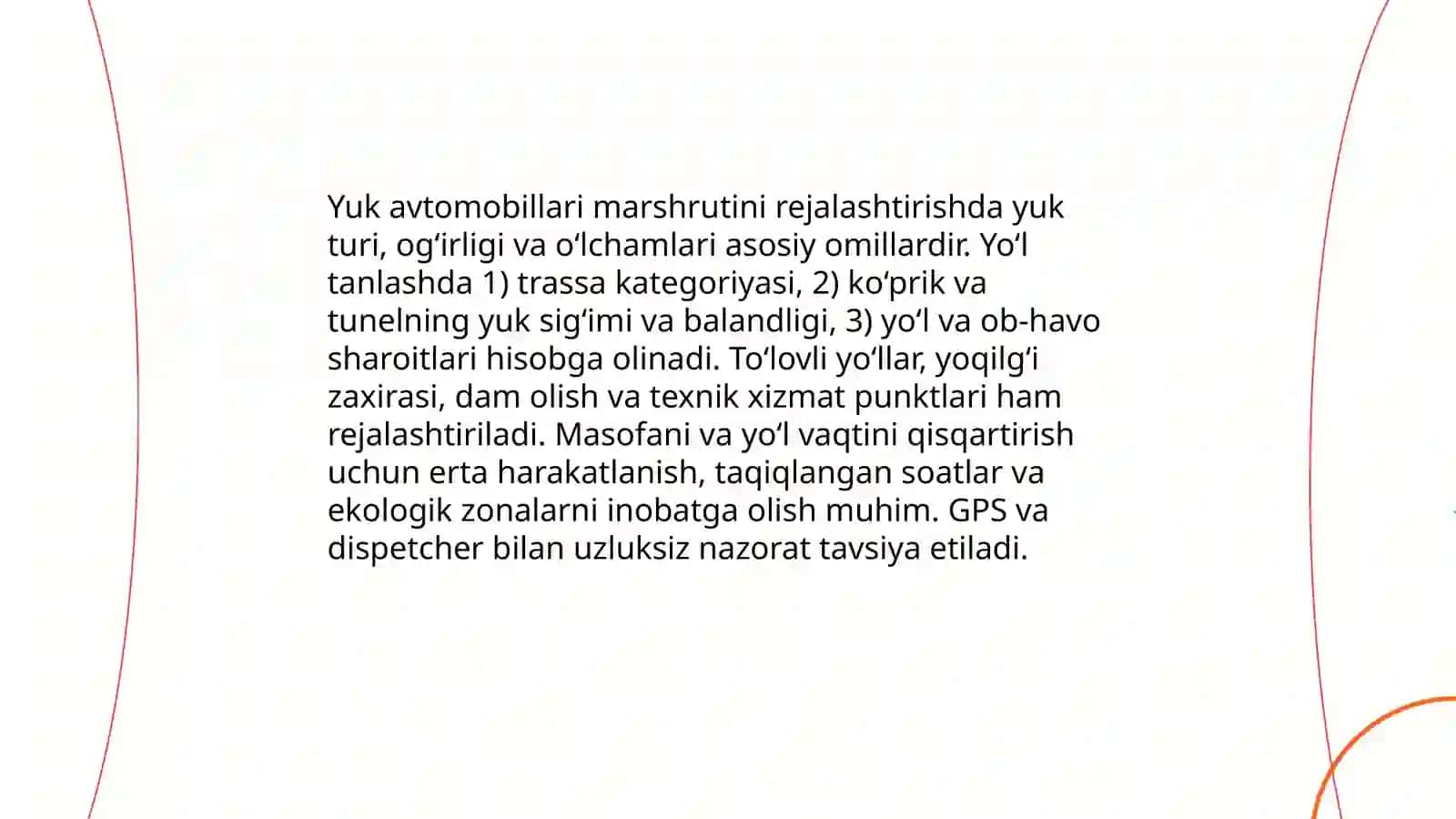 Yuk avtomobillari harakatni tashkil etish 3
