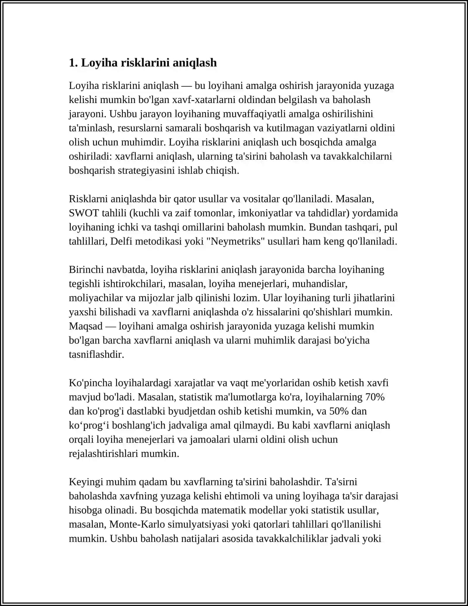 LOYIHA RISKLARINI BOSHQARISH 3