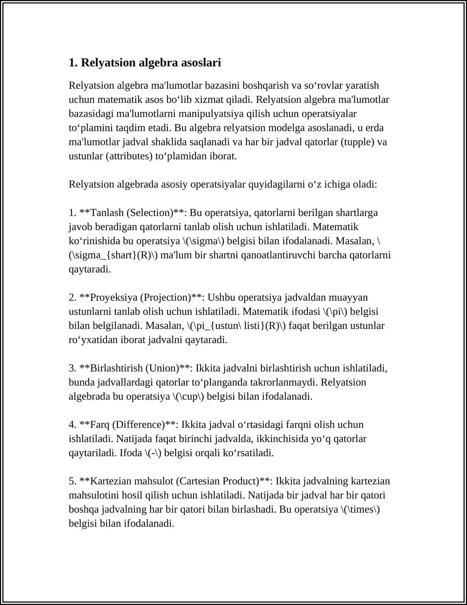 RELYATSION ALGEBRA VA RELYATSION HISOBLASH ELEMENTLARI 3