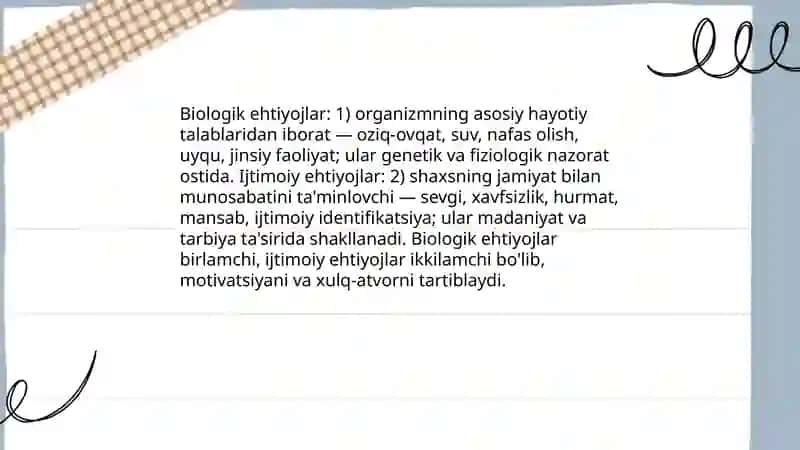 Ehtiyoj va qiziqishlarning psixologik tasnifi 3
