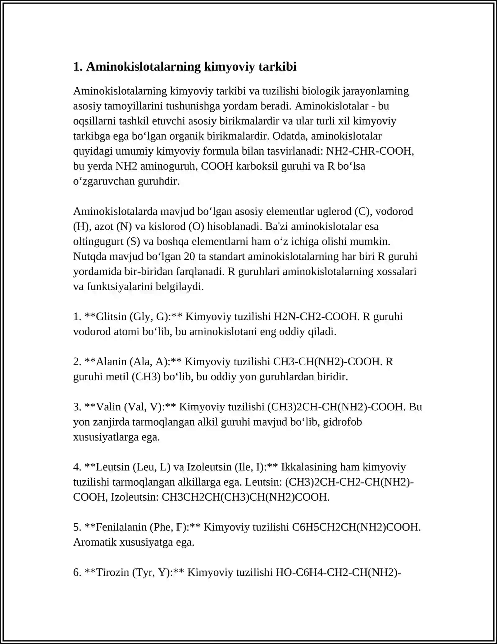 AMINOKISLOTALARNING KIMYOVIY VA TIBBIY BIOLOGIK XOSSALARI 3