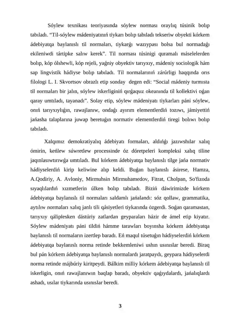 KURS JUMISI SÓYLEW TEXNIKASI ARATORLIQ MÁDENIYATI 3