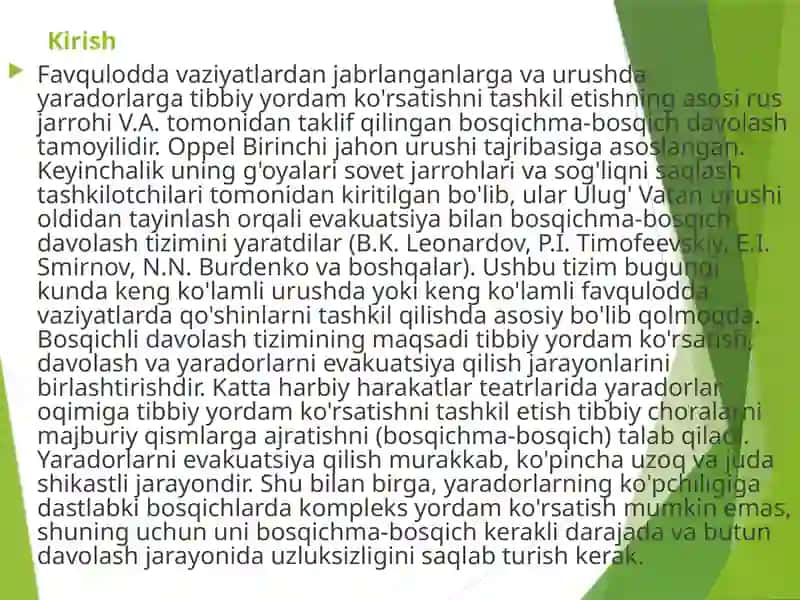 Tibbiy va Evakuatsiya Yordamini Tashkil Etish 3