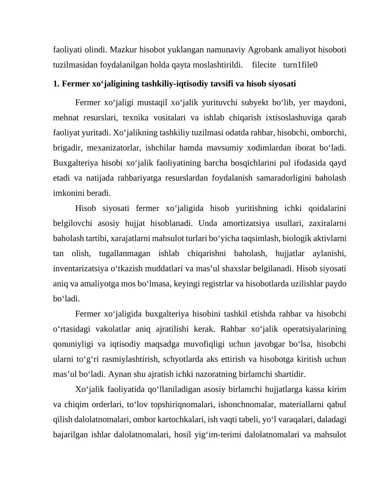 fermer xo'jaligi amaliyot hisoboti 3