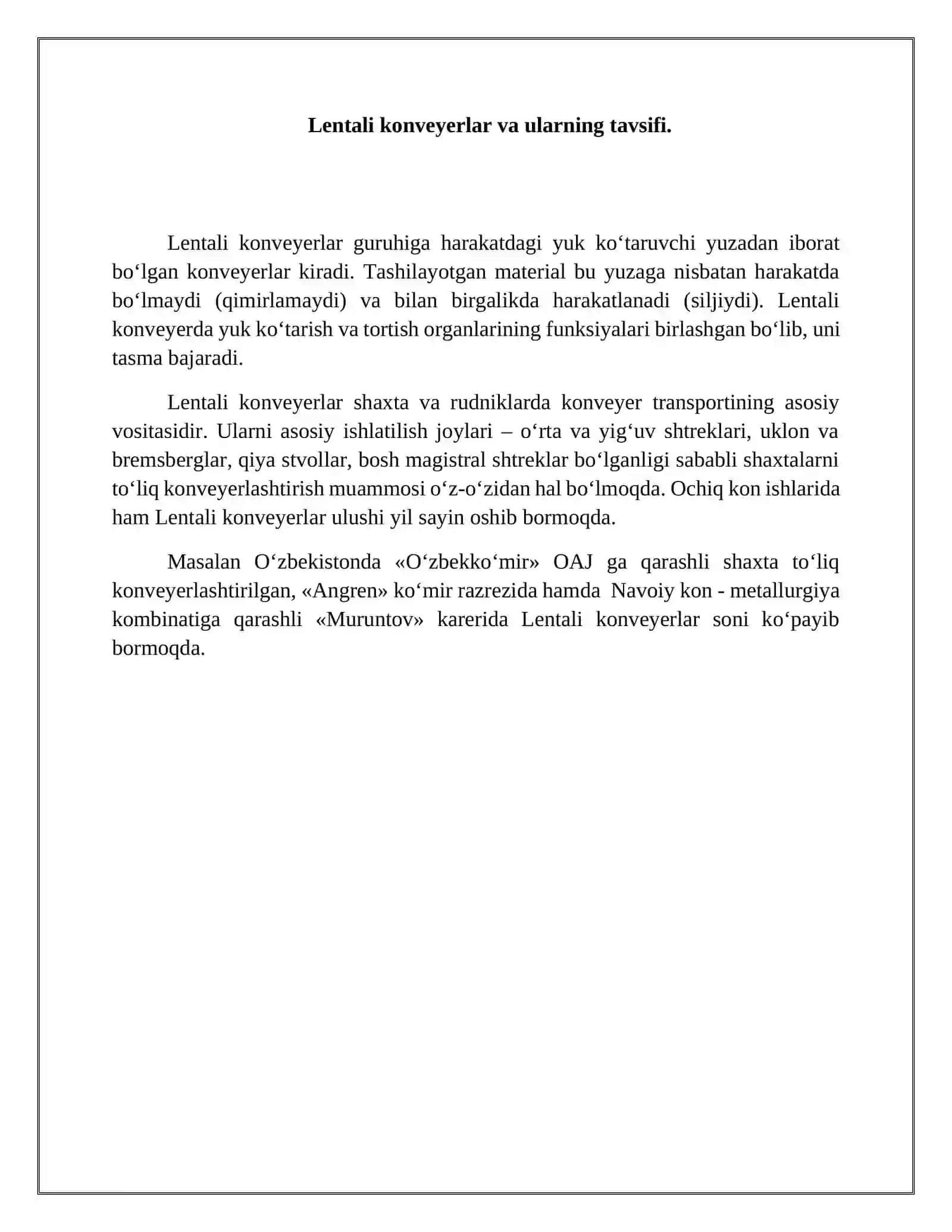Lentali konveyerlar turlari va asosiy parametrlari 3