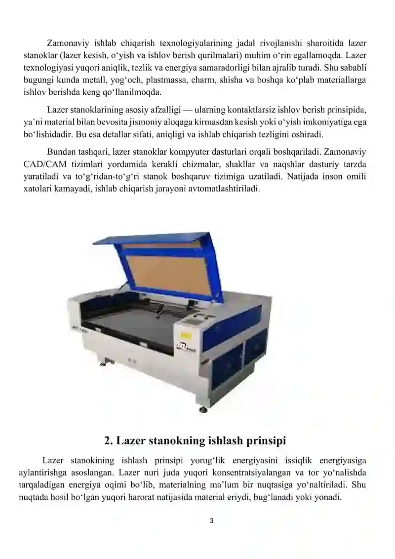 Mavzu: Lazer stanoklar va ularning dasturi. Dars ishlanma 3