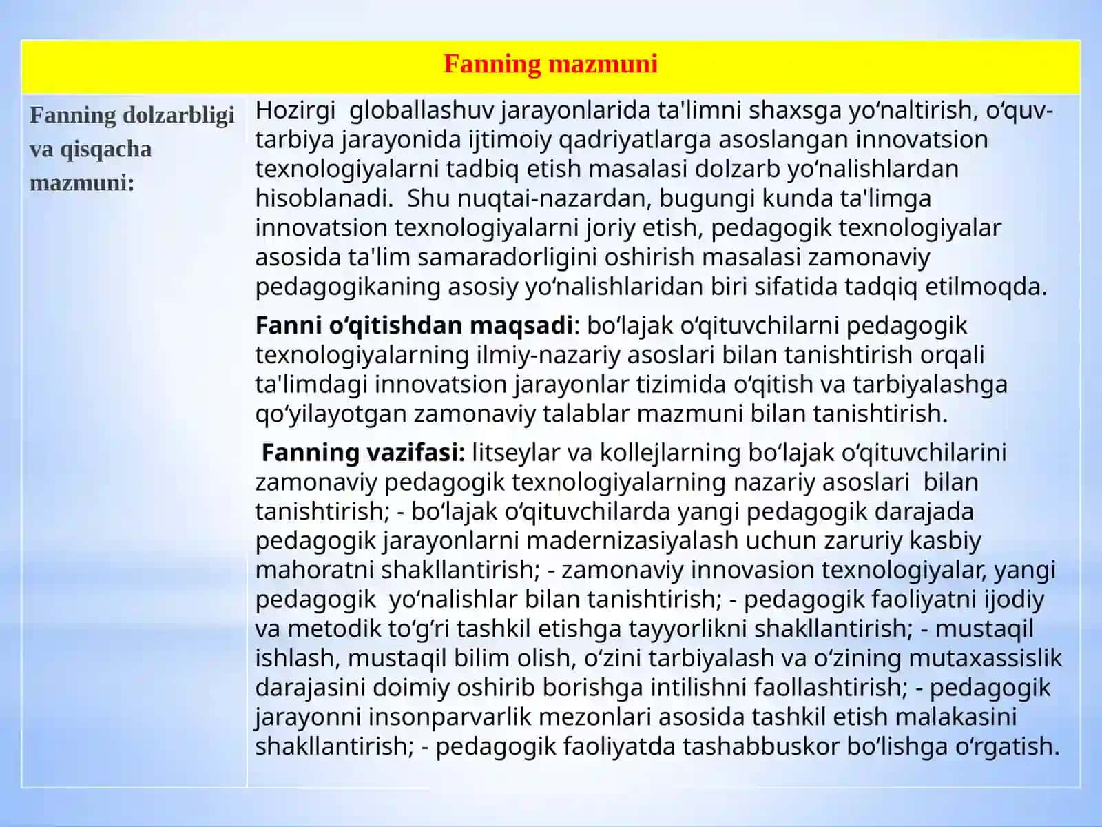 PEDAGOGIK TEXNOLOGIYA FANIDAN MODUL-ELEKTRON MAJMUASINING MAZMUNI 3