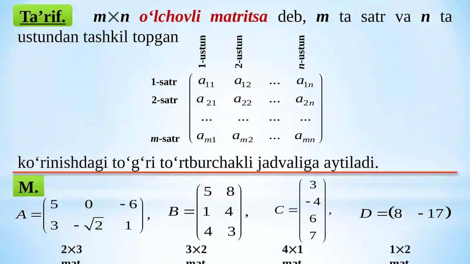 Matritsalar va ular ustida amallar 3