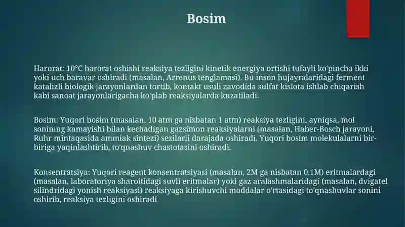 Reaksiya Tezligiga Ta'sir Etuvchi Omillar 3