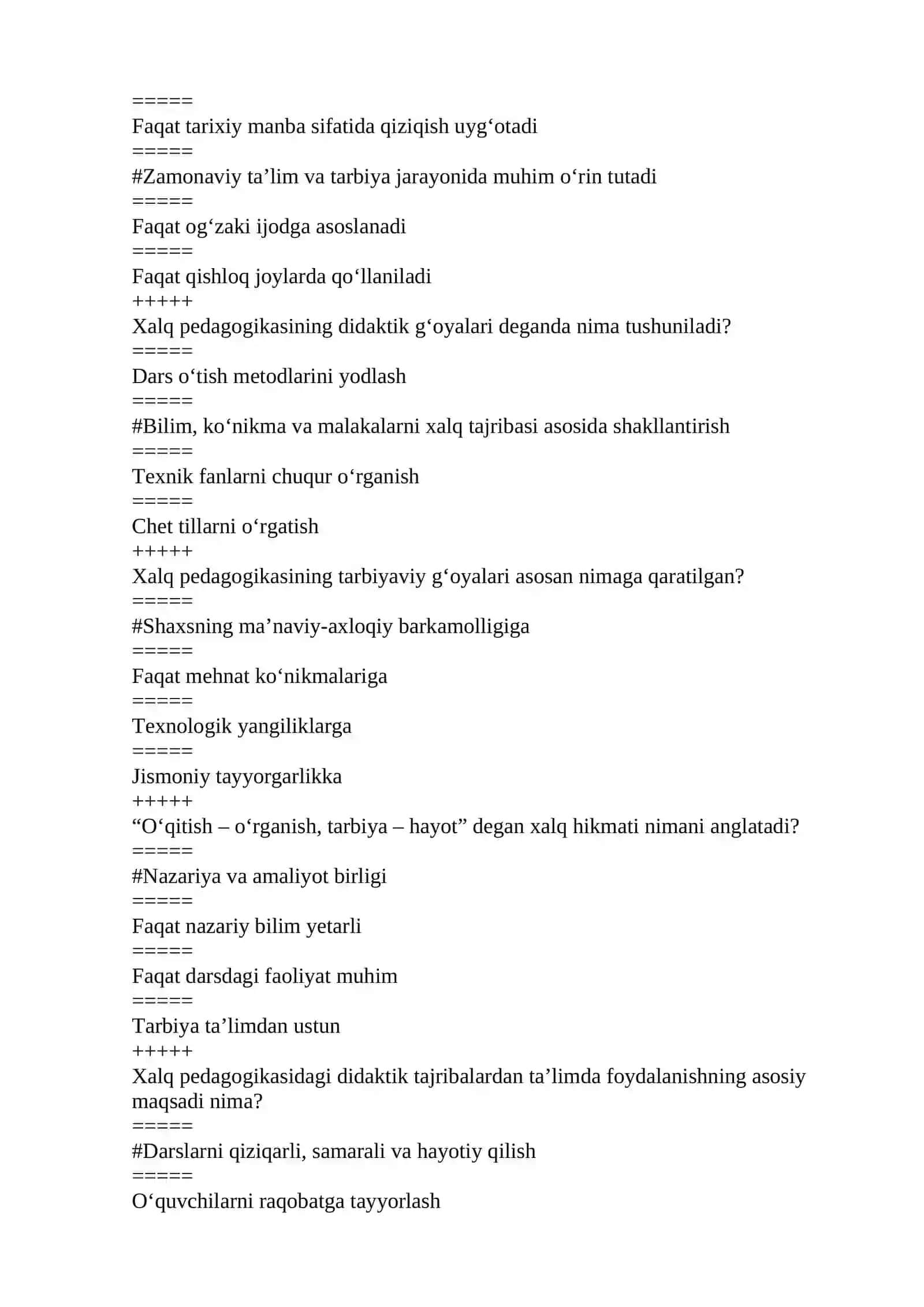 Xalq pedagogikasi fanidan yakuniy test javoblari bilan 3