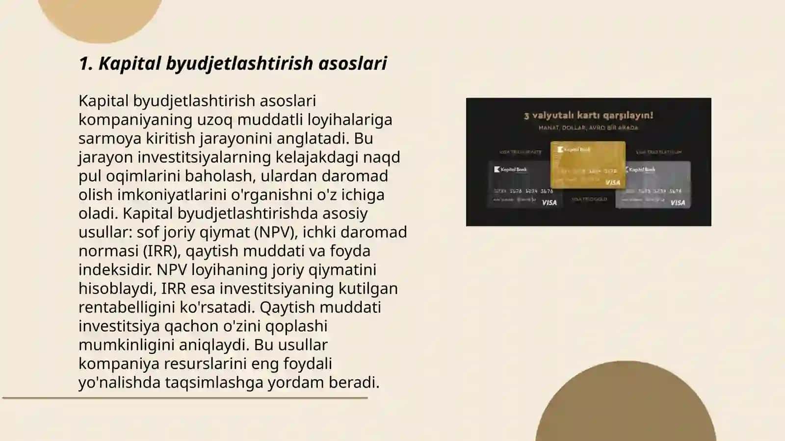 Kapital byudjetlashtirish asoslari 3