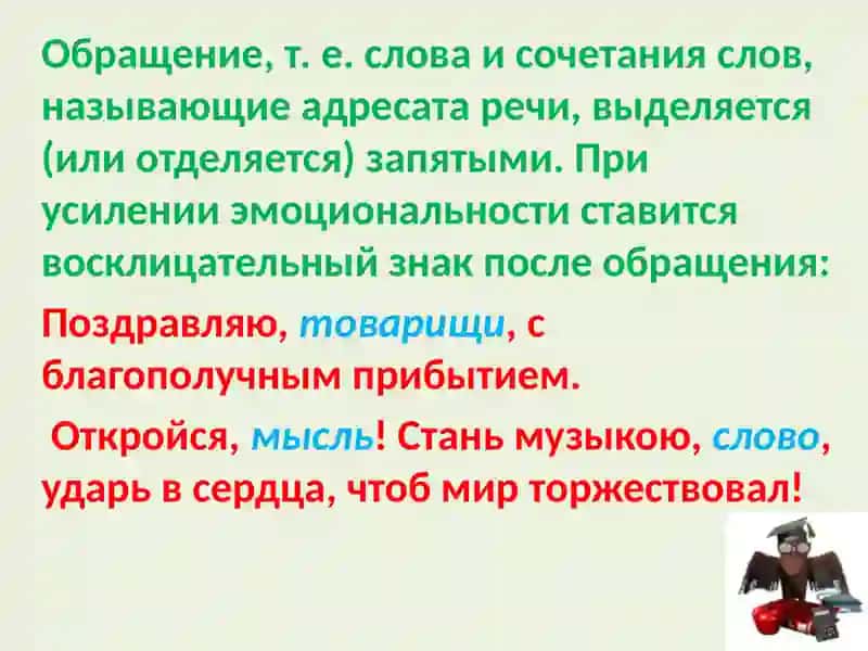 Знаки препинания в предложениях с обращениями 3
