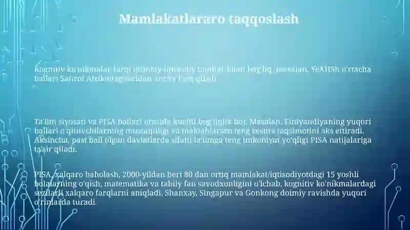 PISA xalqaro baholash dasturida aqliy faoliyat turlari 3