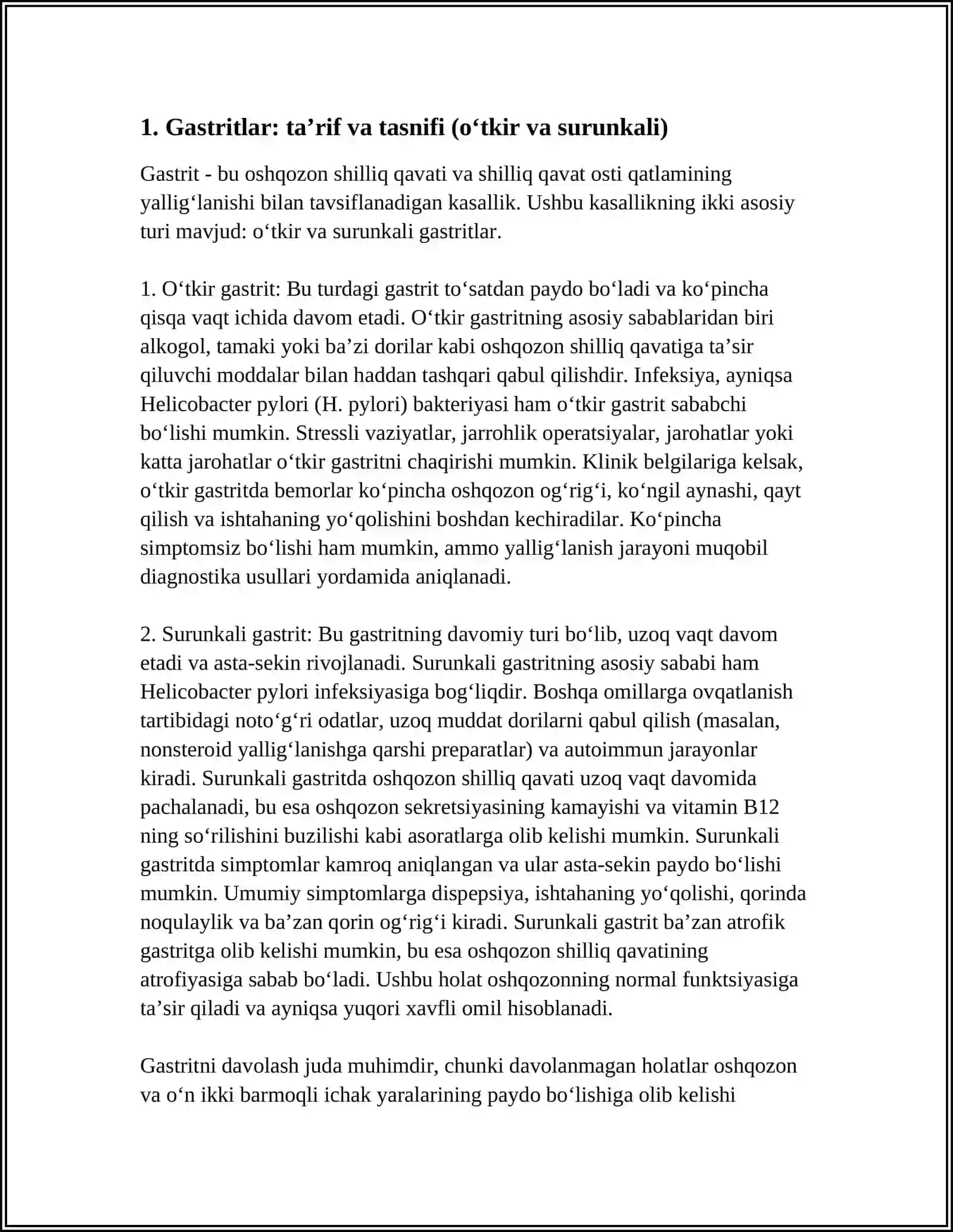 GASTRITLAR OSHQOZON VA O’N IKKI BARMOQLI ICHAK YARA KASALLIGI 3