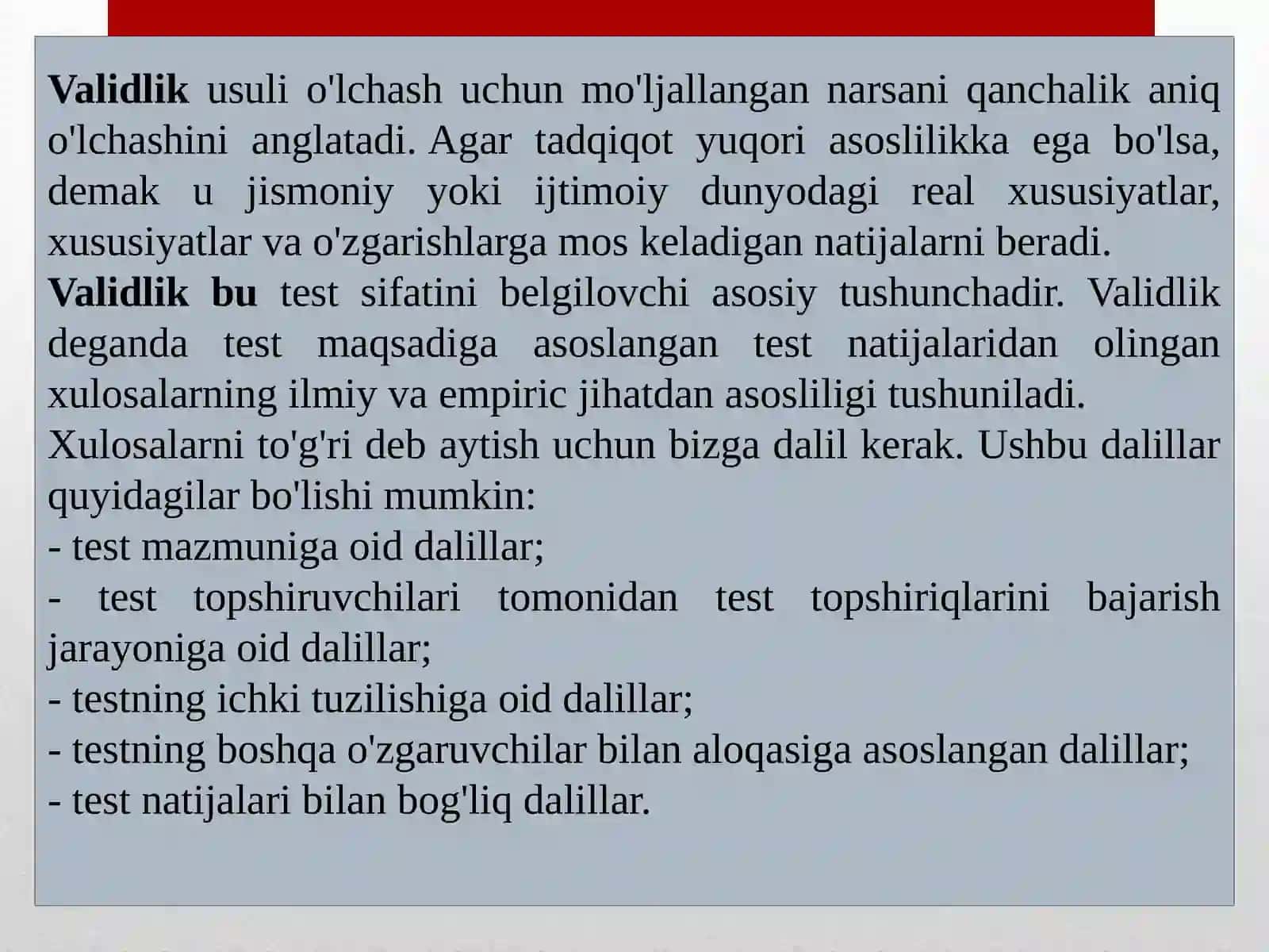 Pedagogik testlarning ishonchliligi va validligini baholash 3
