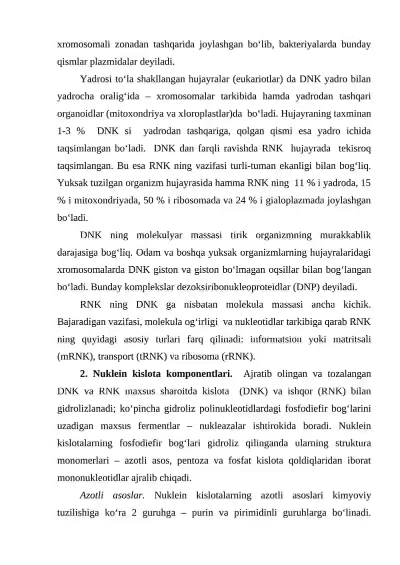 Nuklein kislotalar tuzilishi va ahamiyati 3