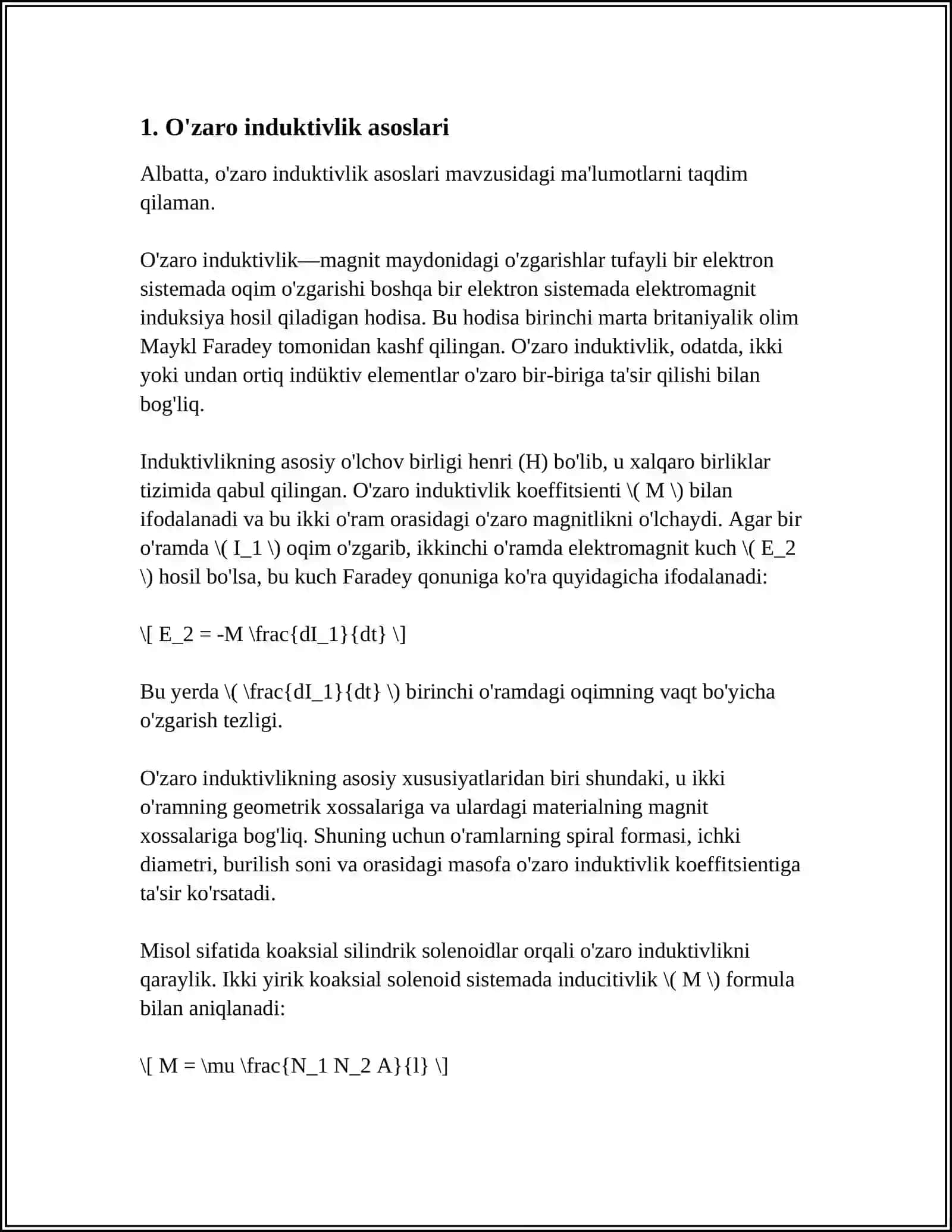 ELEKTRMEXANIKADA O'ZARO INDUKTIVLIK 3