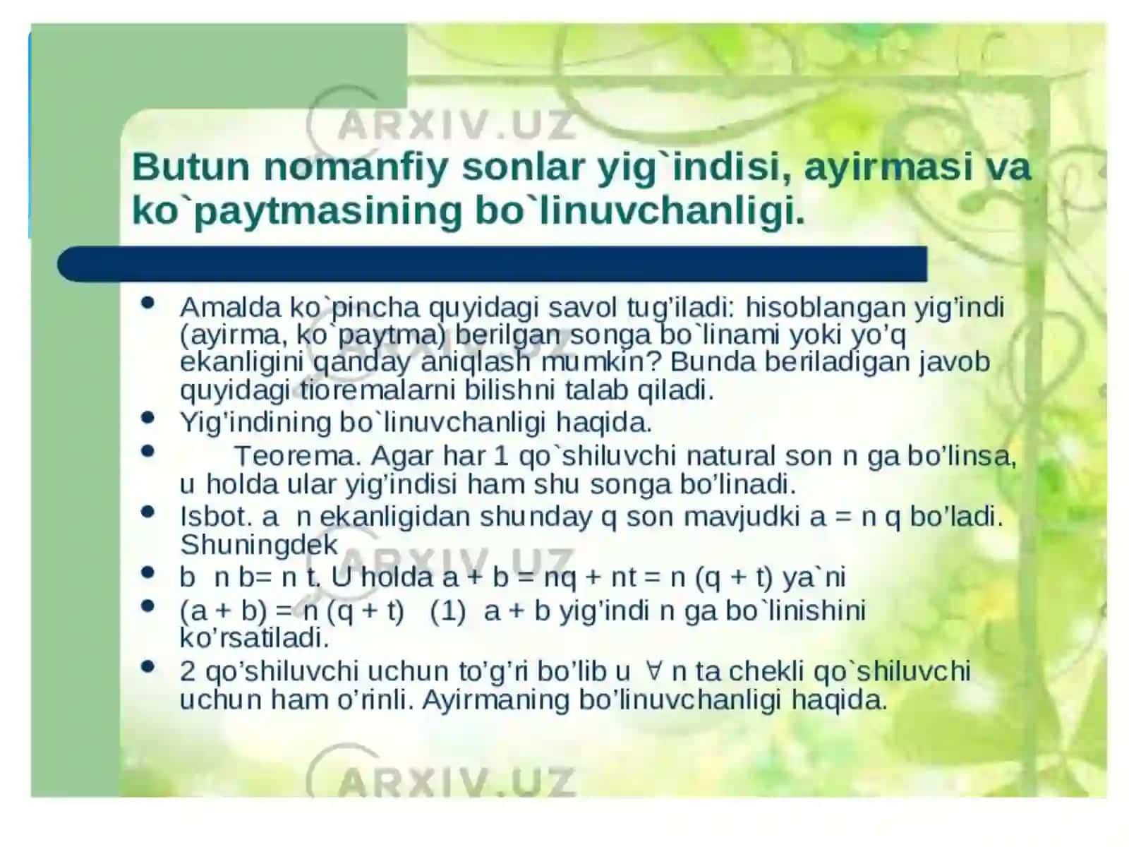 Nomanfiy butun sonlar yig'indisi 3