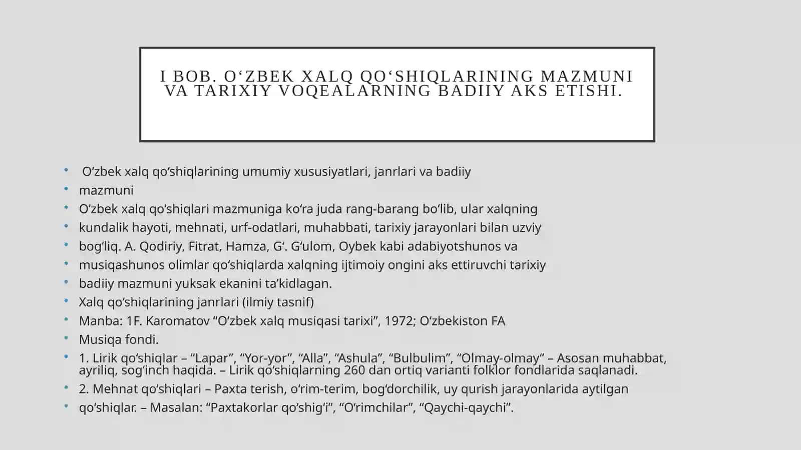 “O'zbekxalqqo'shiqlaridatarixiyvoqeayalarningijrochiligi” 3