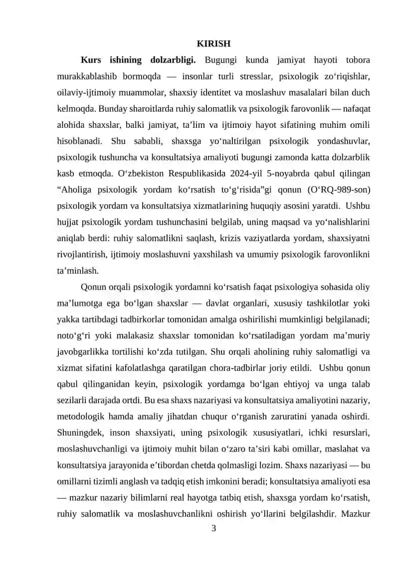 Psixologiya va Pedagogika Kafedrasi Kurs Ishi 3