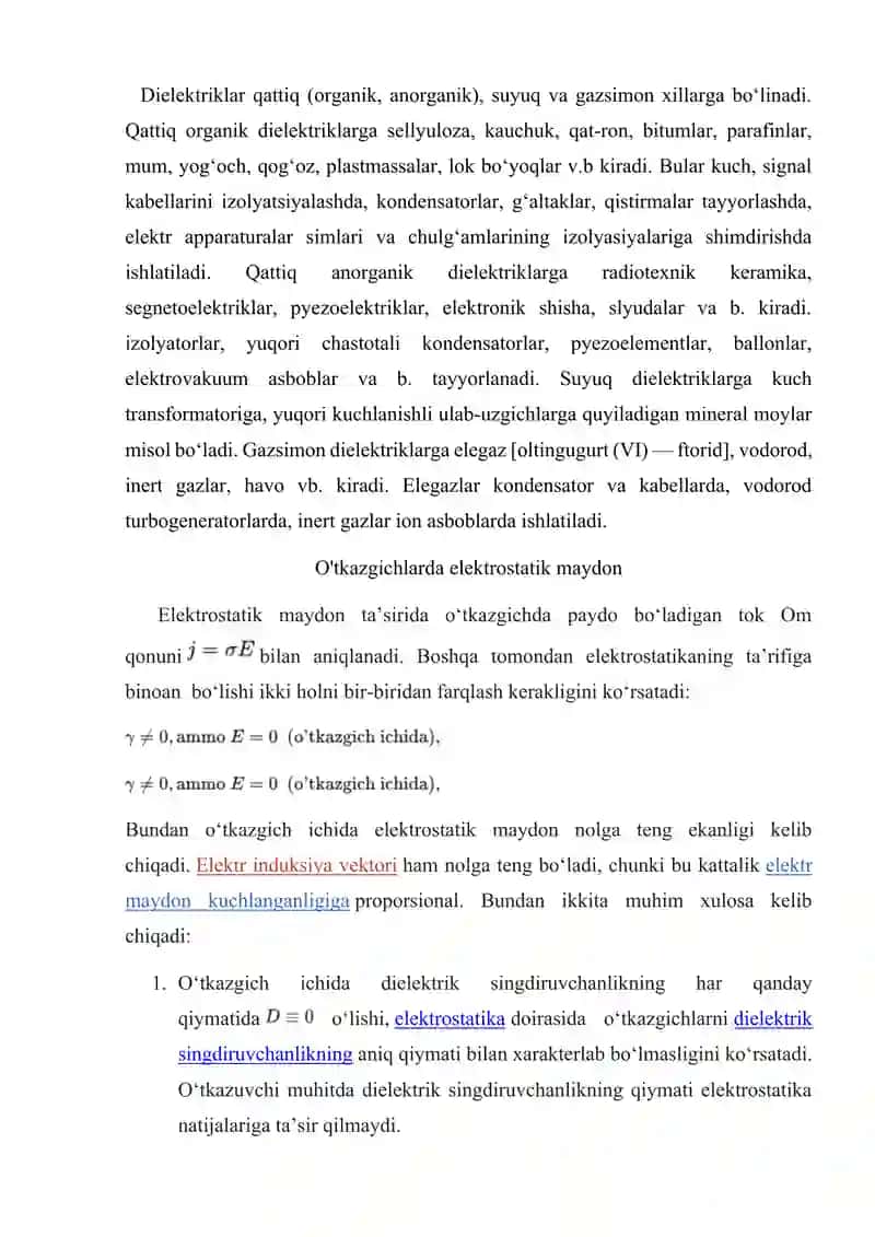 Dielektriklar va o’tkazgichlar 3