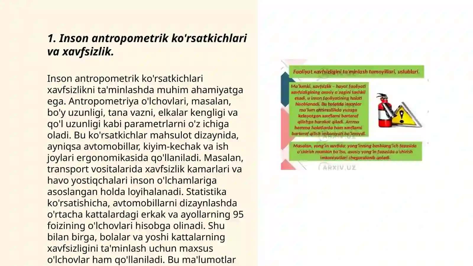 Inson antropometrik ko'rsatkichlari va xavfsizlik 3