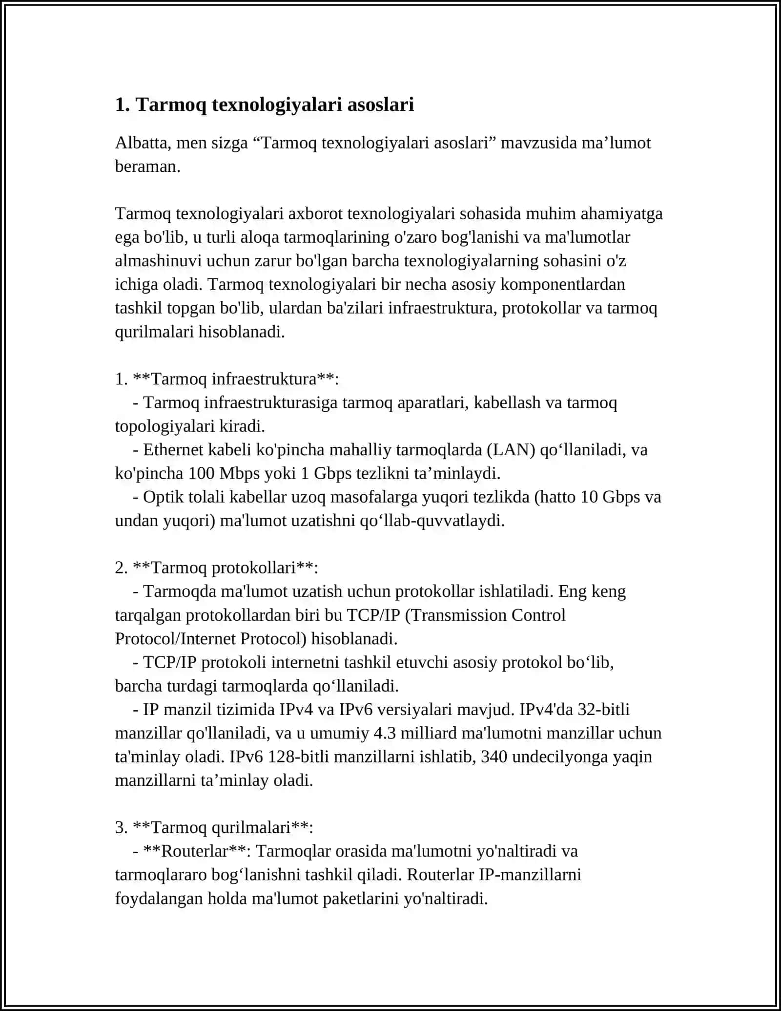 TARMOQ TEXNALOGIYALARI: TARMOQ TEXNALOGIYALARI BILAN TANISHISH 3