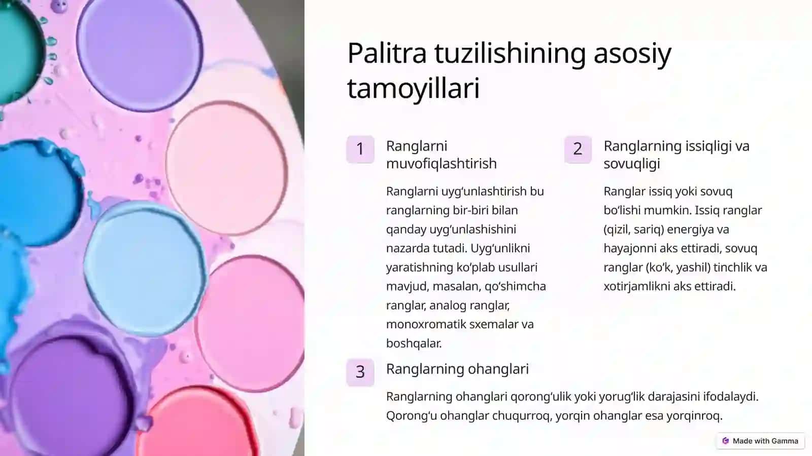 Palitralarning asosiy tushunchalari va tavsiflar 3