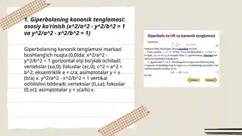 Giperbolaning kanonik tenglamasi 3