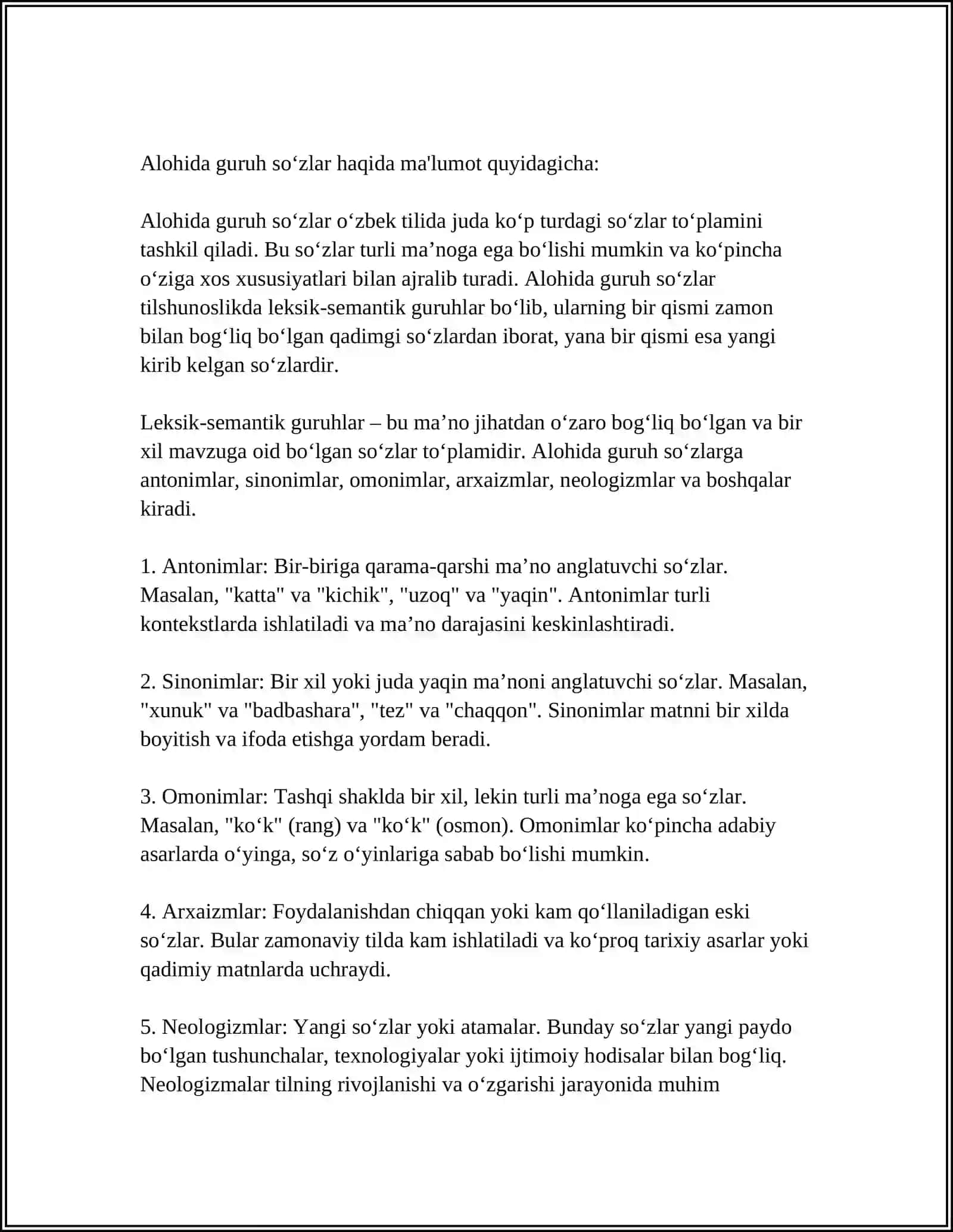 ALOHIDA GURUH SOʻZLAR, ULARNING TURLARI 3